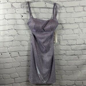 PromGirl Rated PG Backless Sparkly Short Prom Dress Metallic Purple 6 NWT